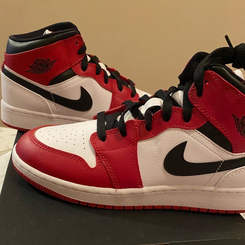 Jordan 1 mid gym red, black and white